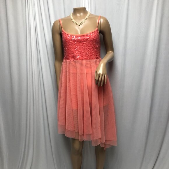 Double Platinum Performancewear Dress Size Large Coral Sequins Dancewear Shorts - Picture 1 of 8